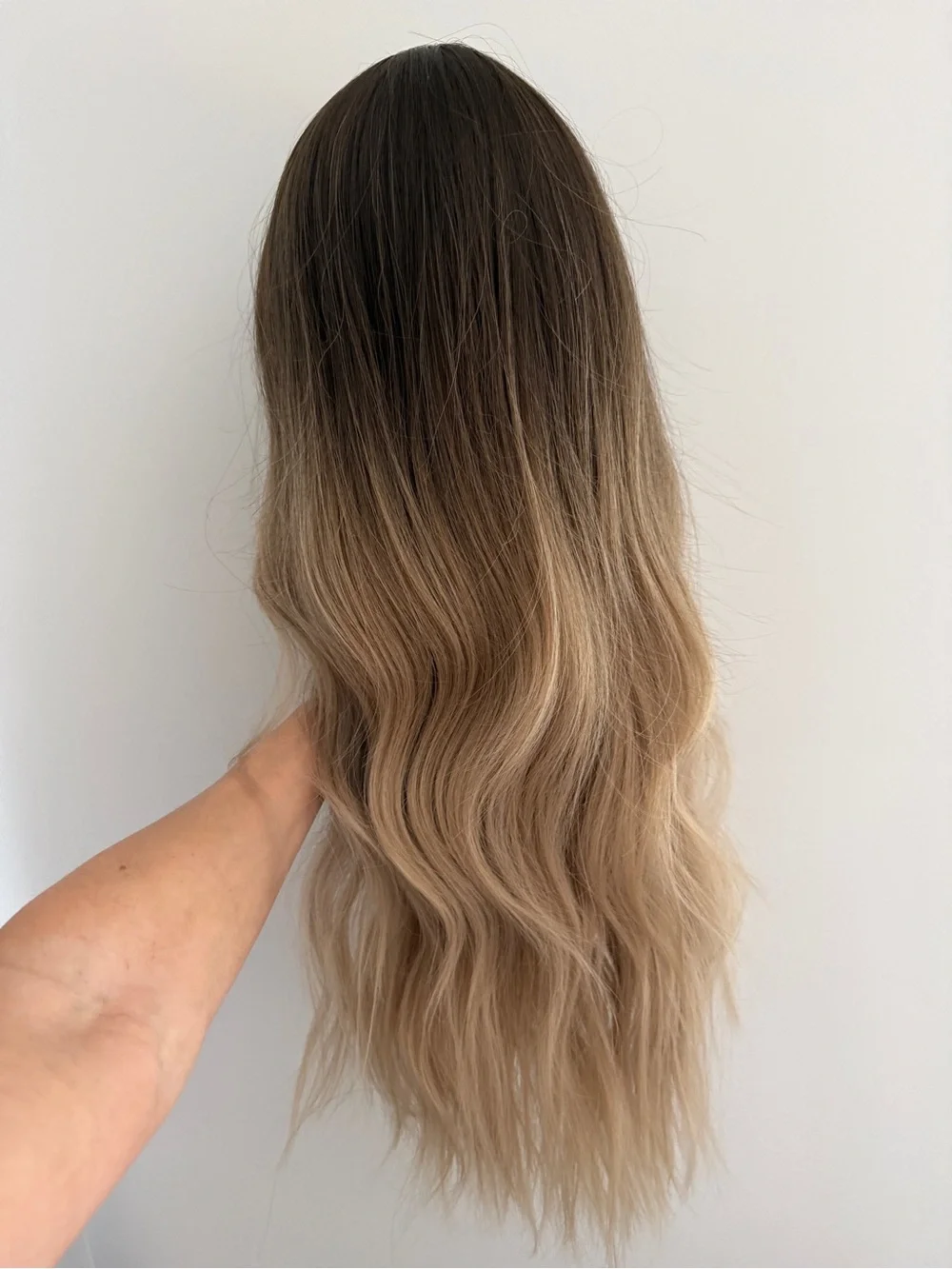 Long Wavy Ombre Synthetic Wig - Dark Brown to Blonde